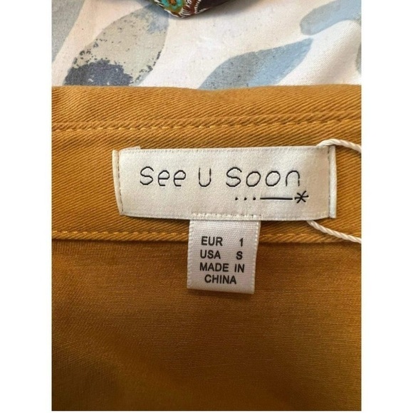 Anthro See U Soon Womens Yellow Long Sleeve Shirt Romper sz Small Button - Picture 6 of 11